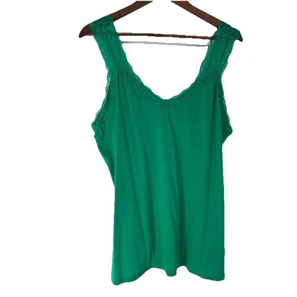 Y2K Green Lace Trim Tank Top Preppy Stretch‎ Layering 90s plus size NWT 2X